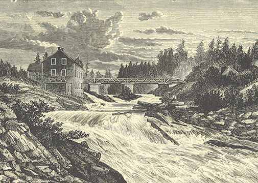 Historical Town of Bracebridge River Illustration